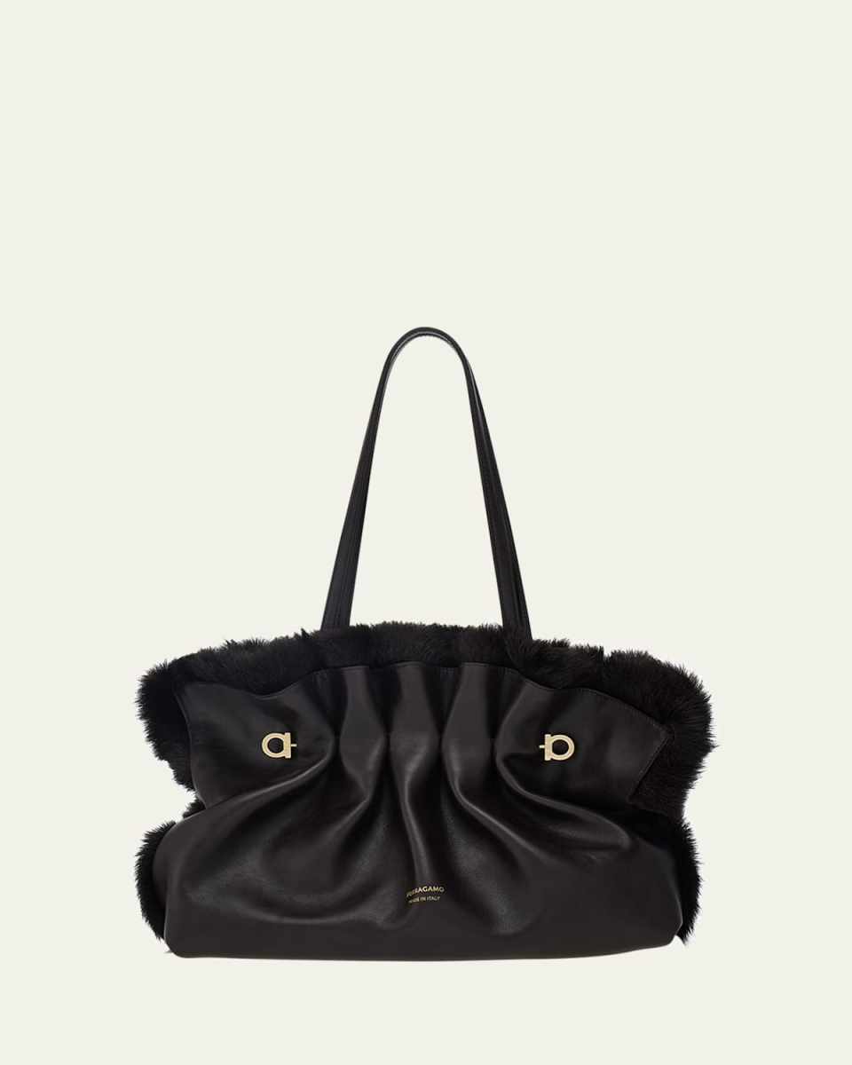 Medium Gancio Piercing Shoulder Bag with Fur Trim